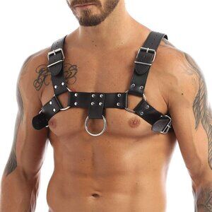 Black Leather Top Shoulder Leather Harness Chest Back Muscle Body Builder Belt